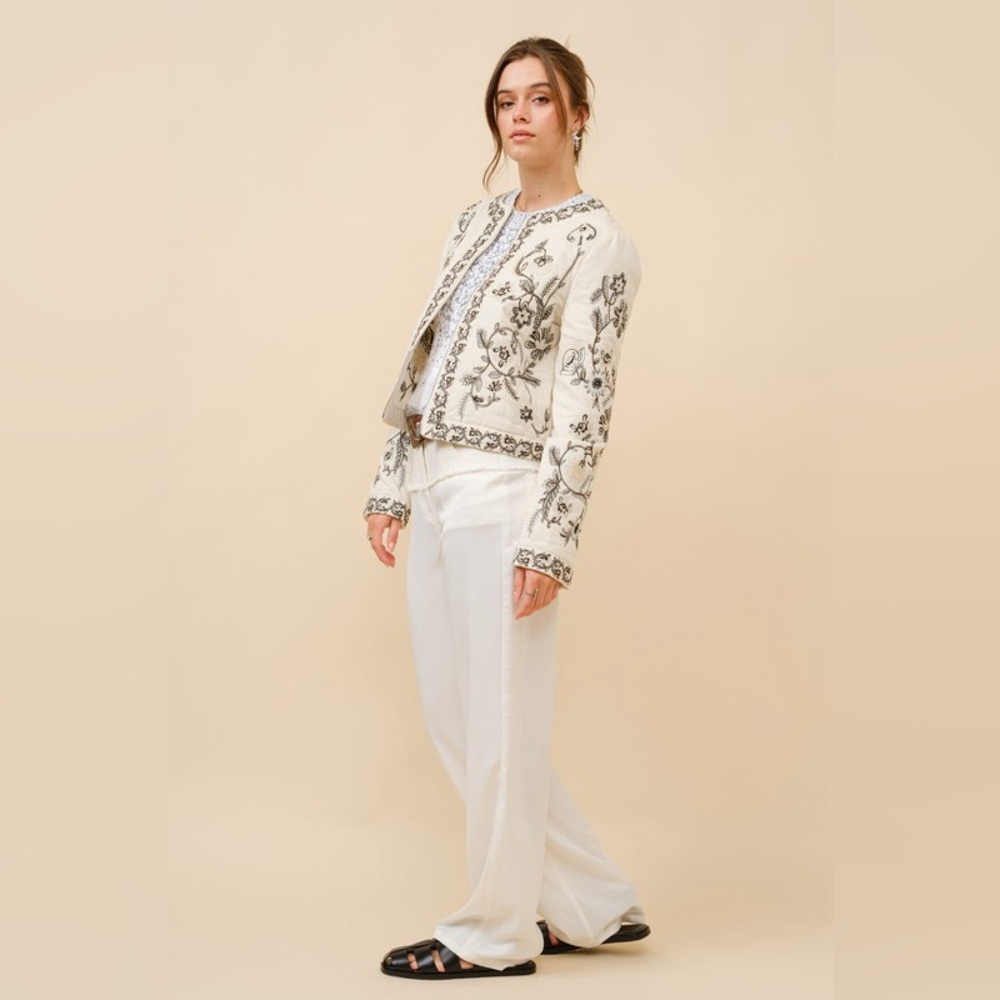 Embroidered Zip Up Jacket in Vanilla Black - Picture 8 of 11